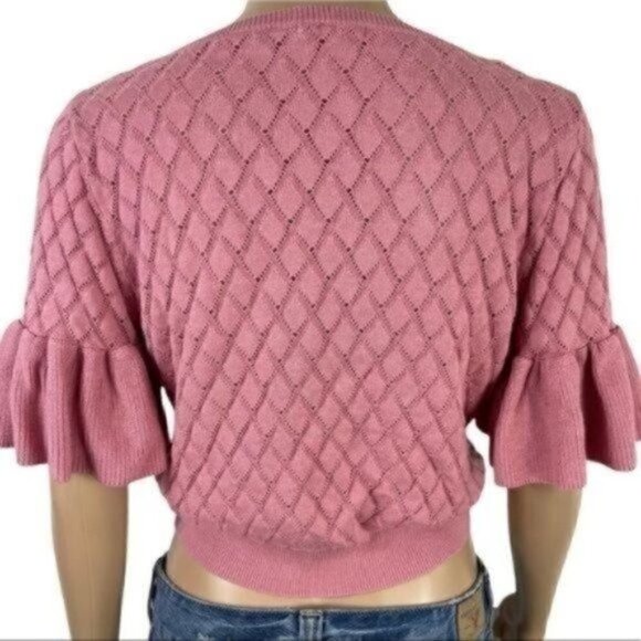 Revolve Tularosa Pink V-Neck Crop top dusty Rose flutter sleeve Sweater medium - Picture 4 of 8